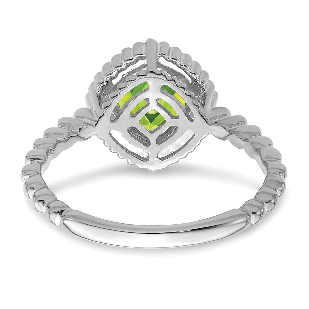 Massiv 14K Weißgold Kissen Synthetisch Peridot Ring