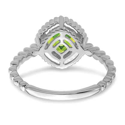 Massiv 14K Weißgold Kissen Synthetisch Peridot Ring