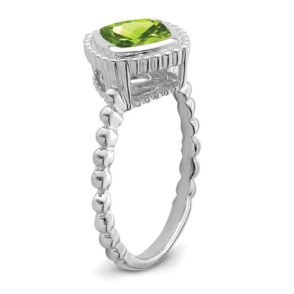 Massiv 14K Weißgold Kissen Synthetisch Peridot Ring