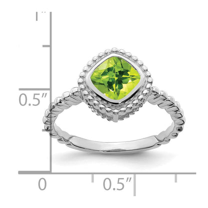 Massiv 14K Weißgold Kissen Synthetisch Peridot Ring
