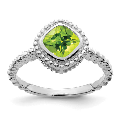 Massiv 14K Weißgold Kissen Synthetisch Peridot Ring