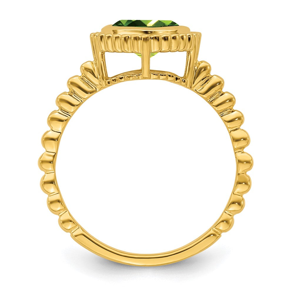 Massiv 14K Gelbgold Kissen Synthetisch Peridot Ring