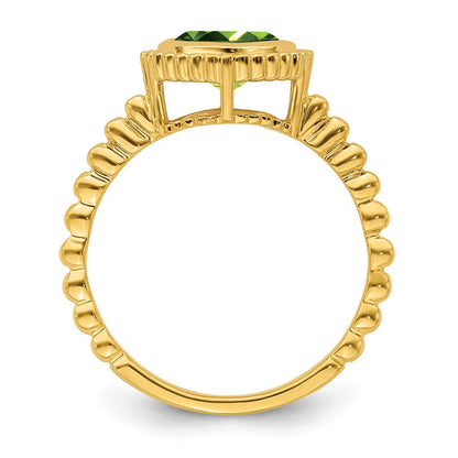 Massiv 14K Gelbgold Kissen Synthetisch Peridot Ring