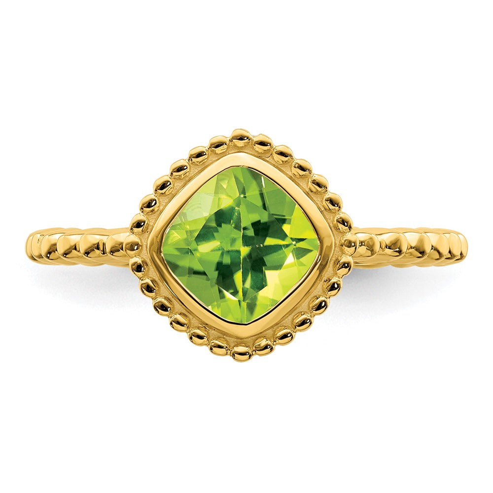 Massiv 14K Gelbgold Kissen Synthetisch Peridot Ring