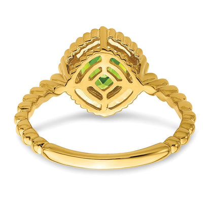 Massiv 14K Gelbgold Kissen Synthetisch Peridot Ring