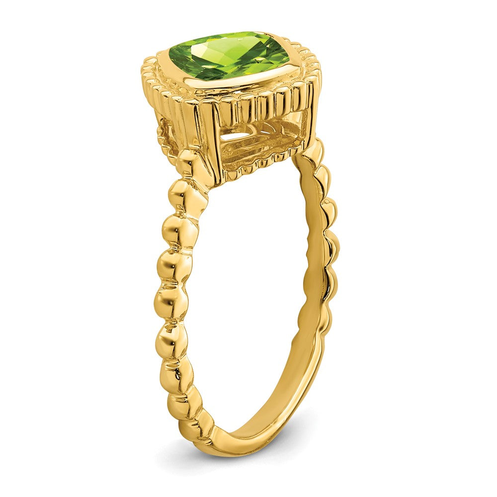 Massiv 14K Gelbgold Kissen Synthetisch Peridot Ring