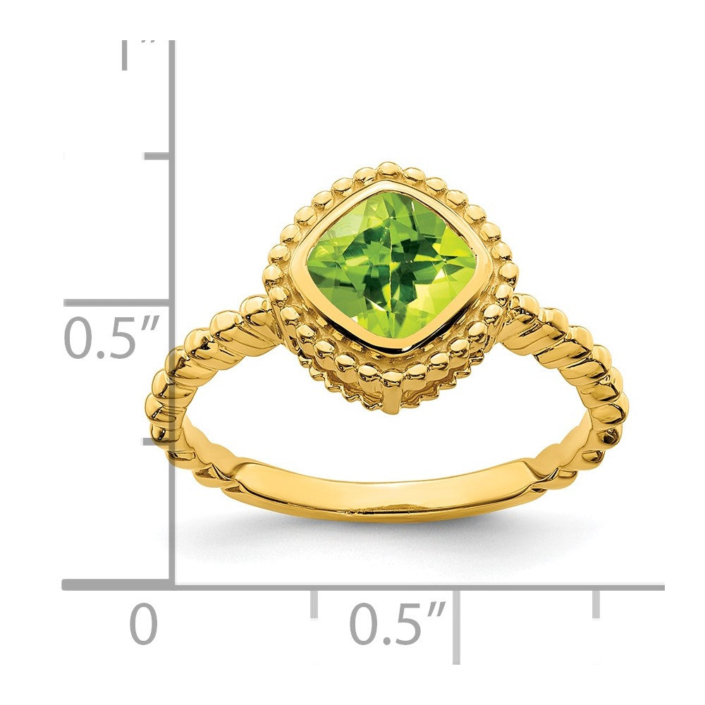 Massiv 14K Gelbgold Kissen Synthetisch Peridot Ring