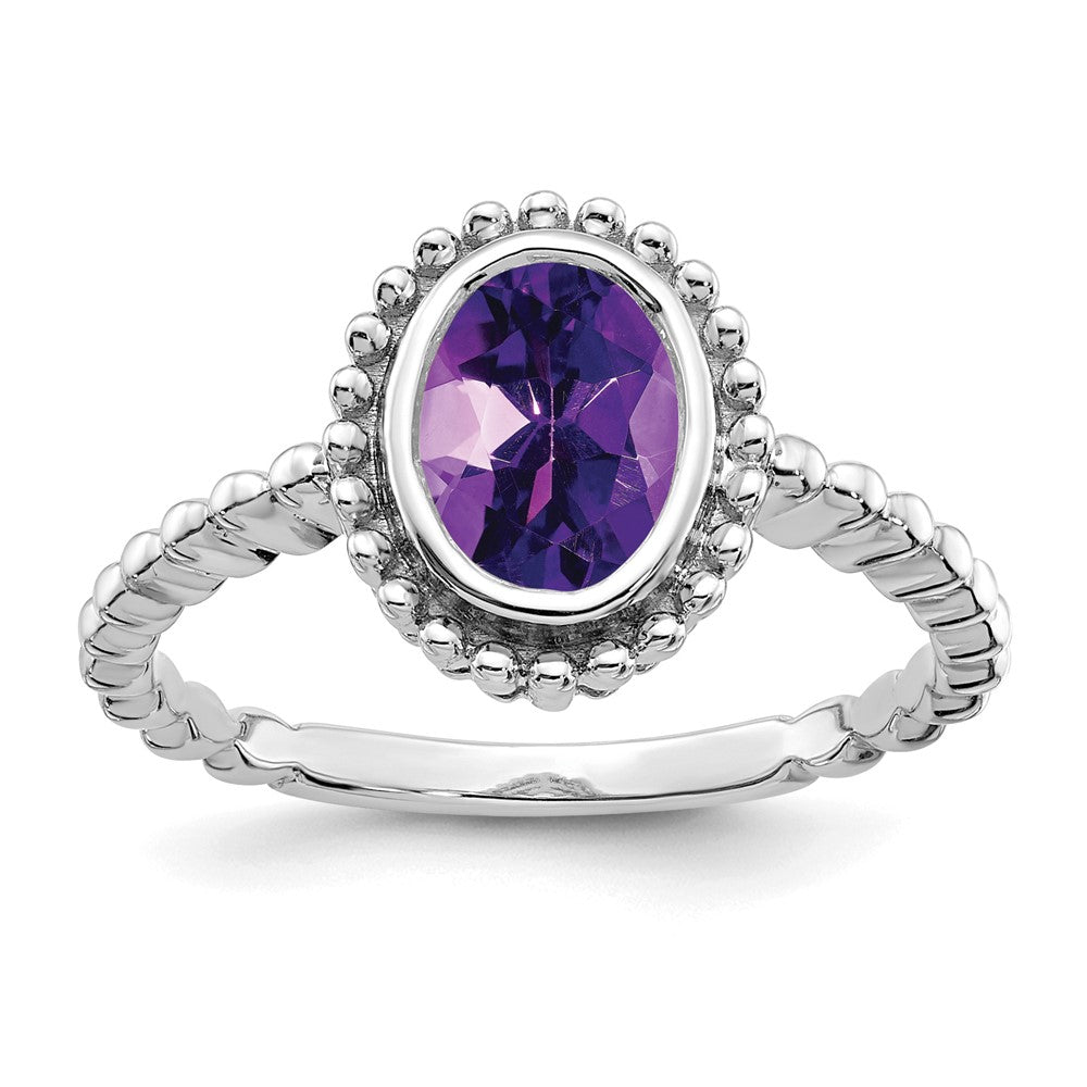 14K Weißgold Ring mit ovalem Amethyst