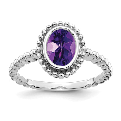 14K Weißgold Ring mit ovalem Amethyst