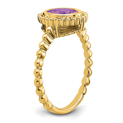 Massiv 14K Gelbgold Oval Synthetisch Amethyst Ring