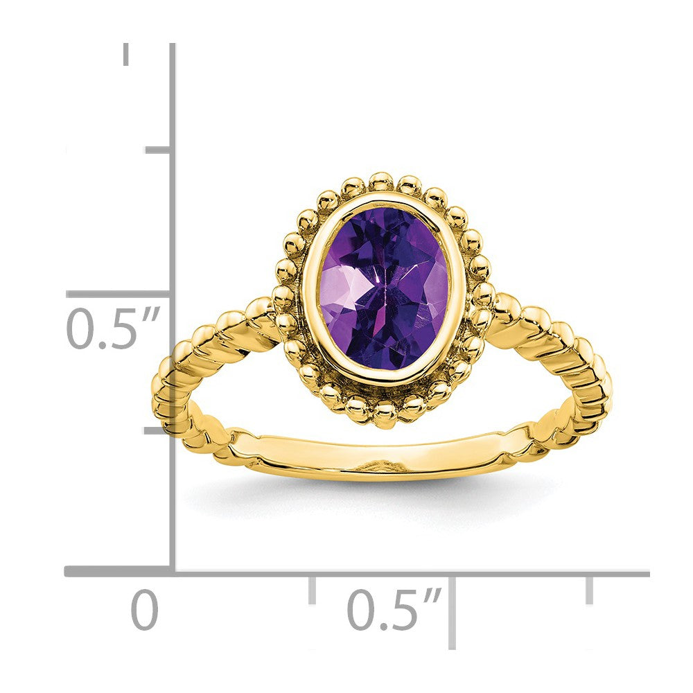 Massiv 14K Gelbgold Oval Synthetisch Amethyst Ring