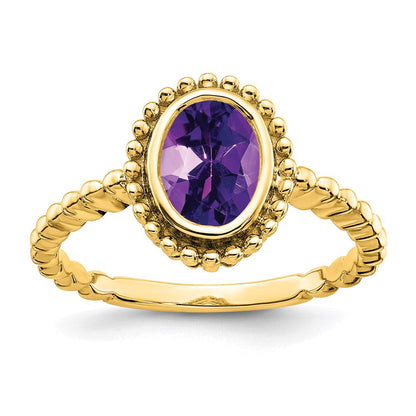 Massiv 14K Gelbgold Oval Synthetisch Amethyst Ring