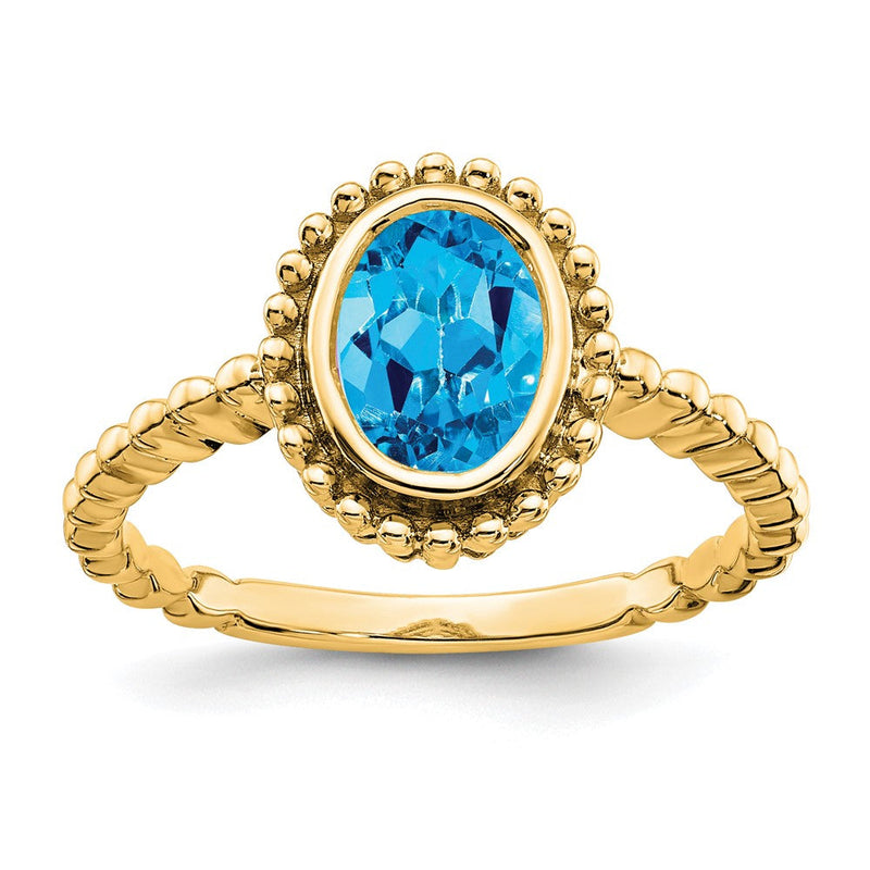 10K Gelbgold Oval Blautopas Ring