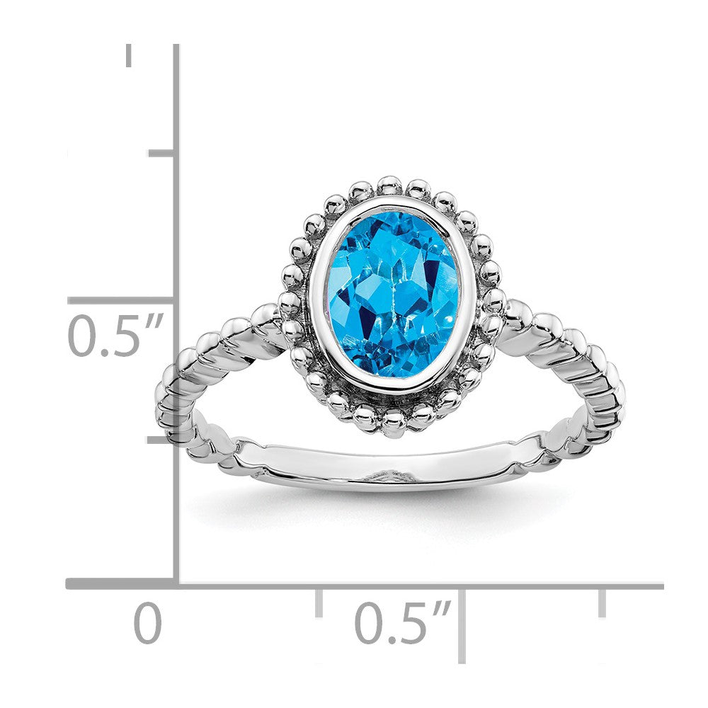 14K Weißgold Ring mit ovalem blauem Topas