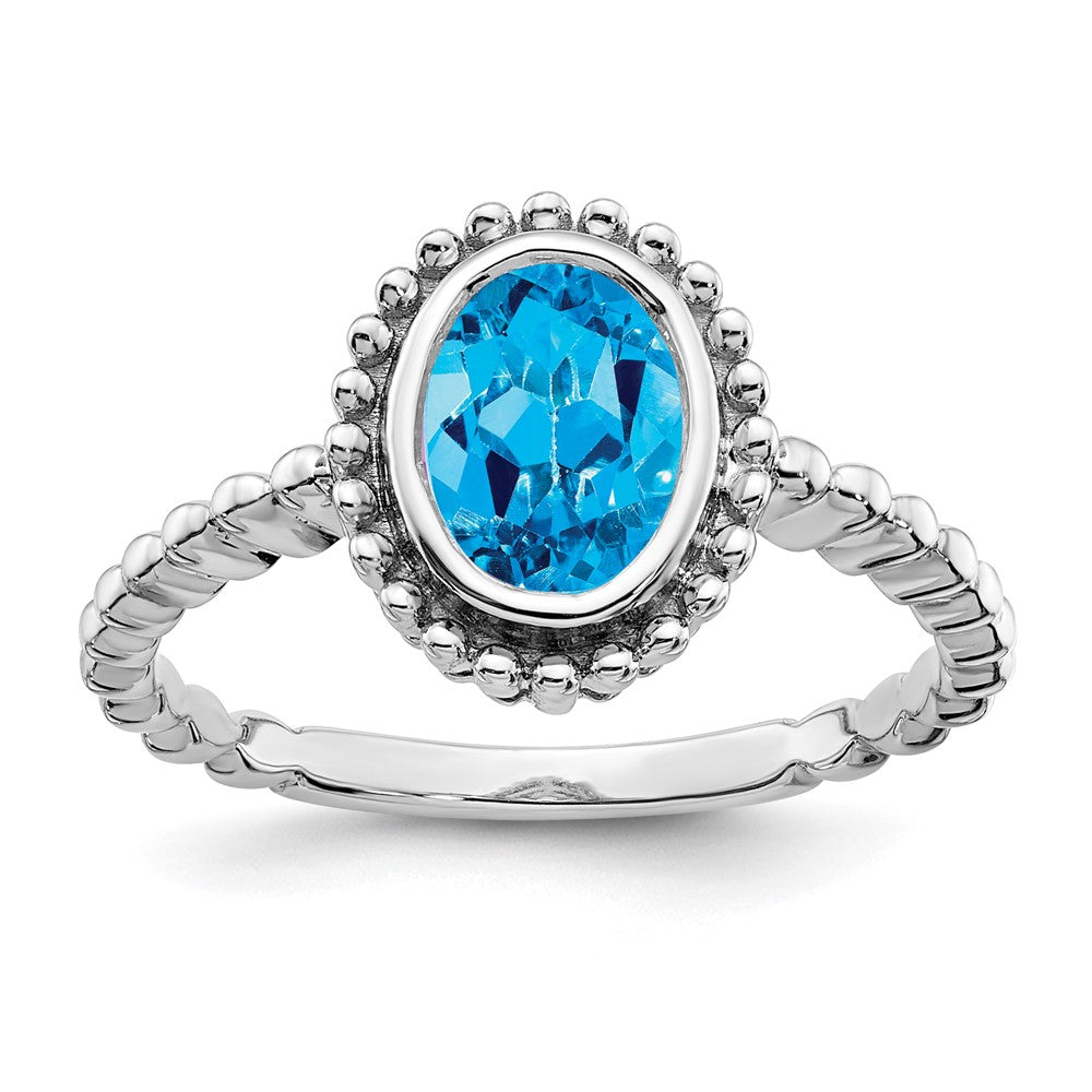 14K Weißgold Ring mit ovalem blauem Topas