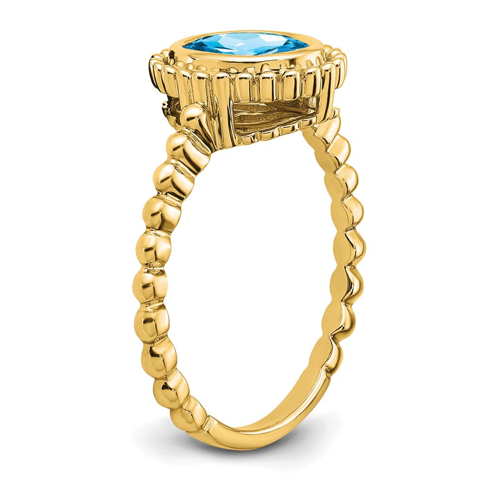 Massiv 14K Gelbgold Oval Synthetisch Blautopas Ring