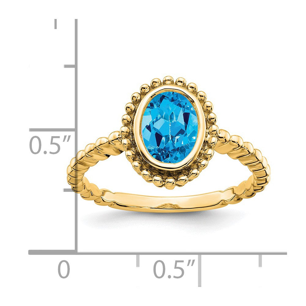 Massiv 14K Gelbgold Oval Synthetisch Blautopas Ring