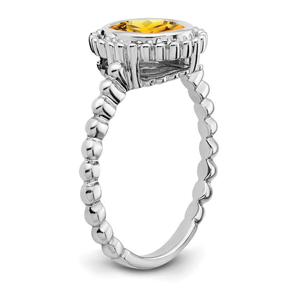 14K Weißgold Ring mit ovalem Citrin