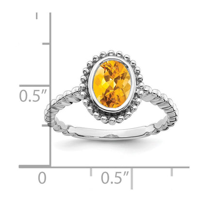 14K Weißgold Ring mit ovalem Citrin
