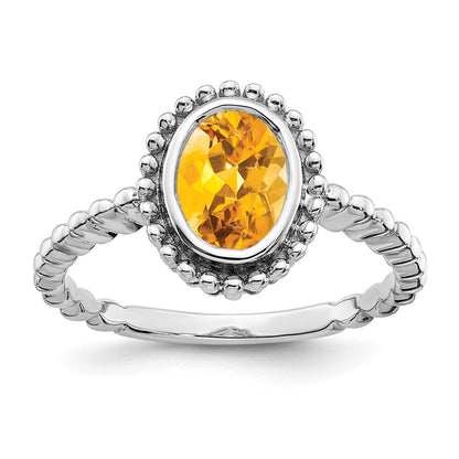 14K Weißgold Ring mit ovalem Citrin