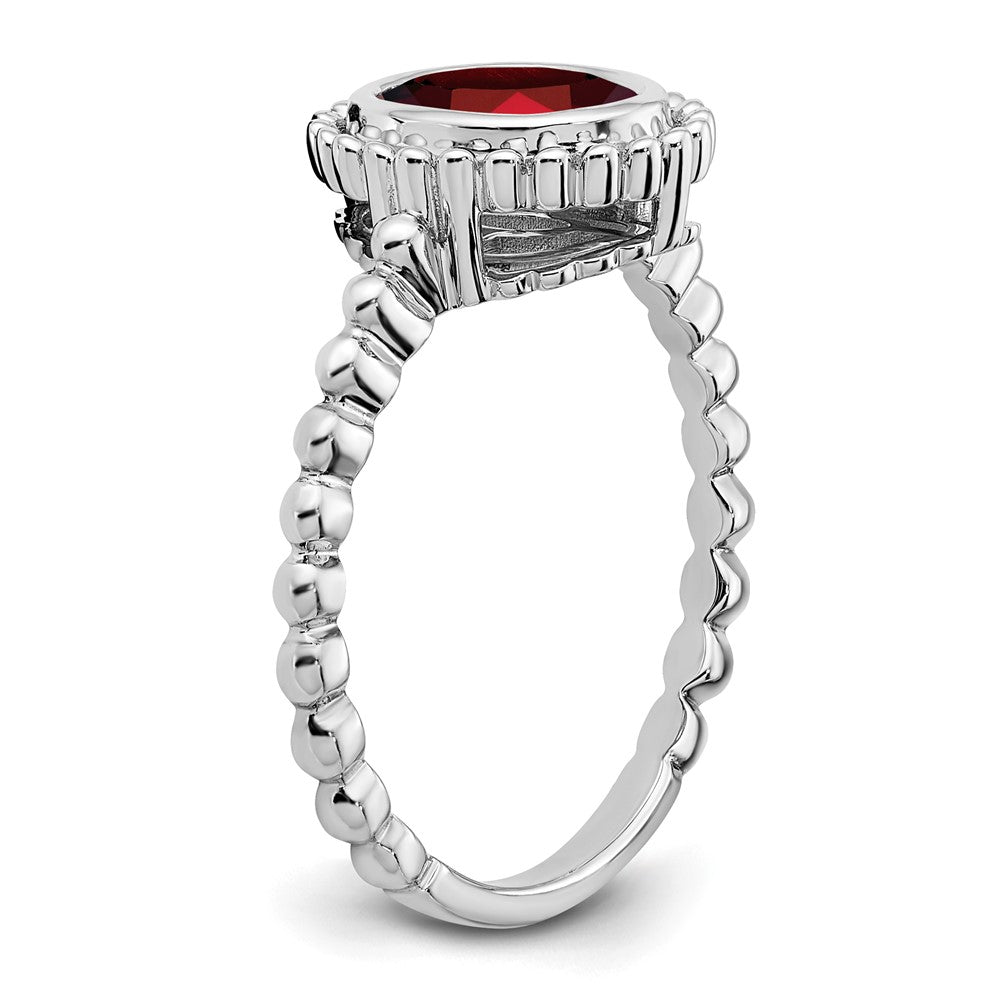 Massiv 14K Weißgold Oval Synthetisch Granat Ring