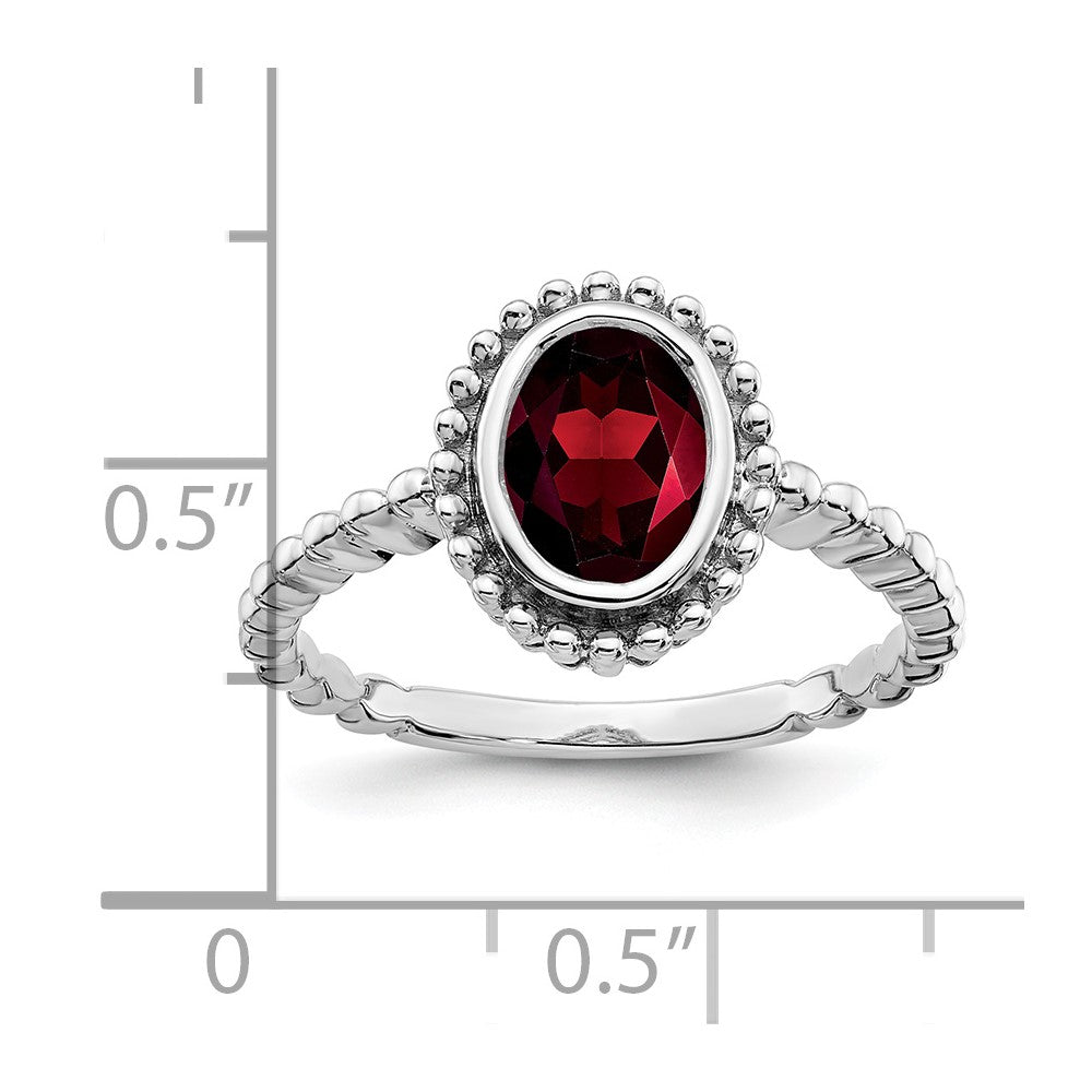 Massiv 14K Weißgold Oval Synthetisch Granat Ring