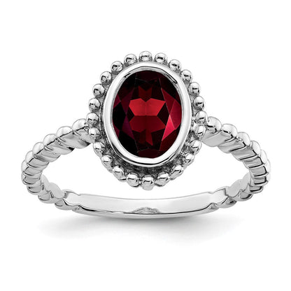 Massiv 14K Weißgold Oval Synthetisch Granat Ring