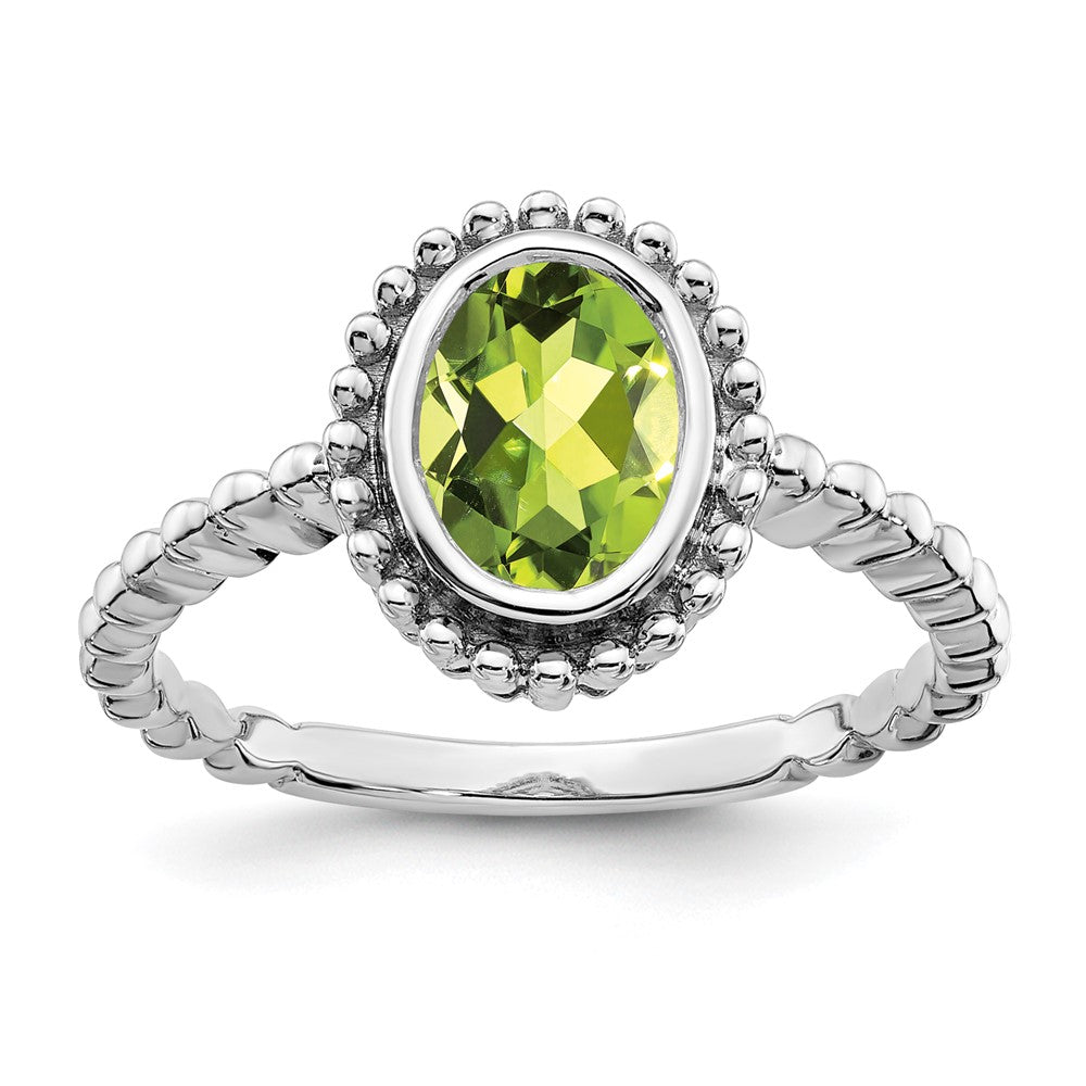14K Weißgold Ring mit ovalem Peridot
