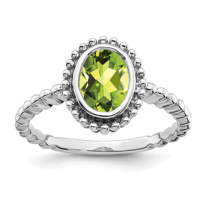 14K Weißgold Ring mit ovalem Peridot
