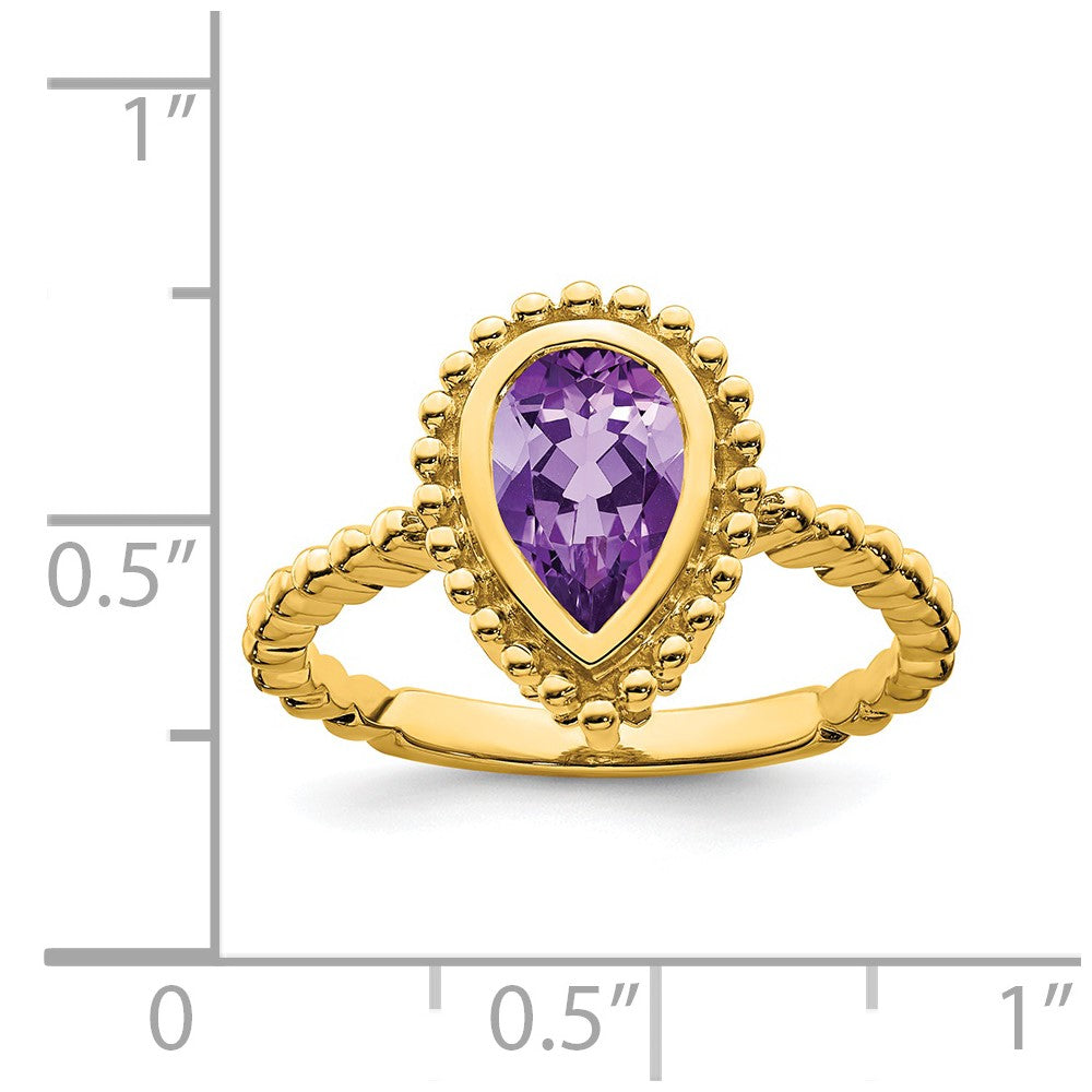 14K Gelbgold Ring mit Amethyst im Birnenschliff