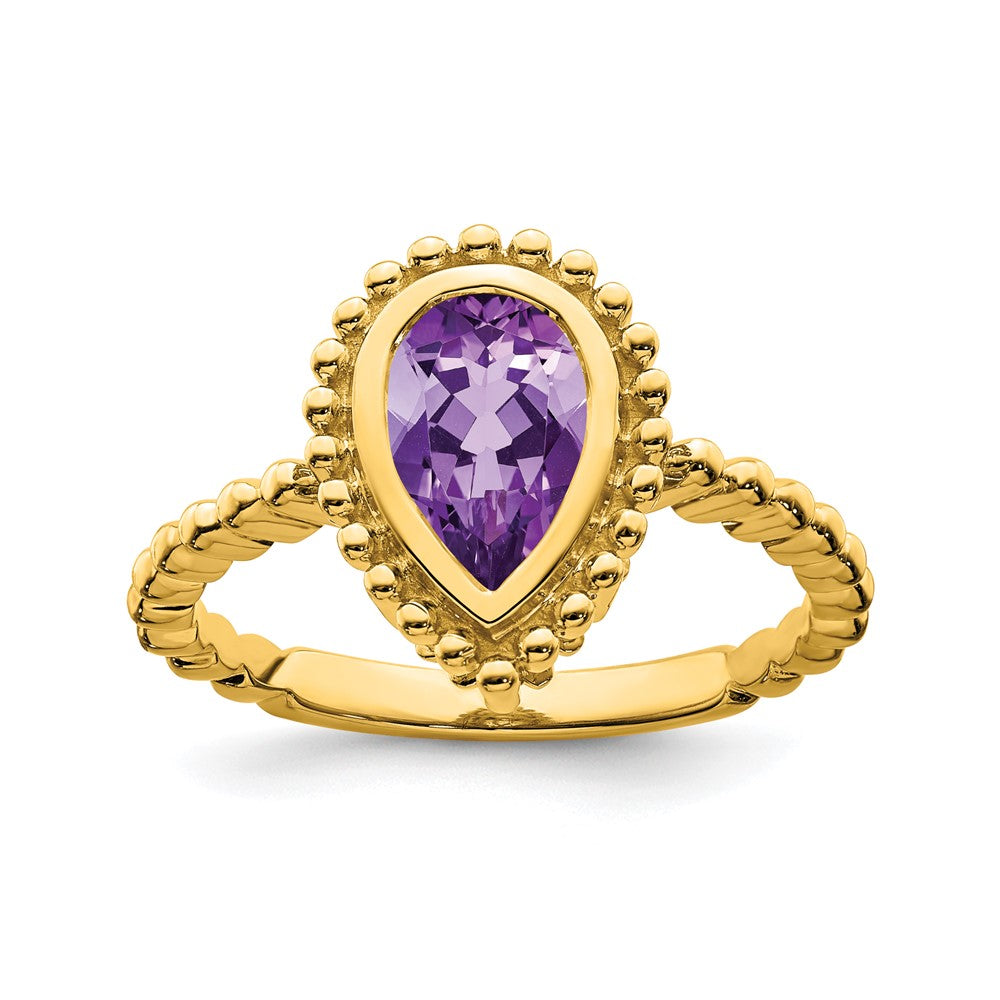 14K Gelbgold Ring mit Amethyst im Birnenschliff