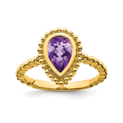 14K Gelbgold Ring mit Amethyst im Birnenschliff