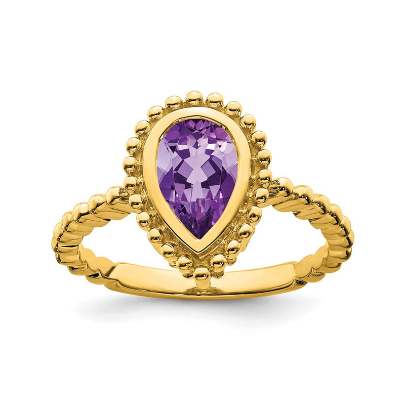 14K Gelbgold Ring mit Amethyst im Birnenschliff