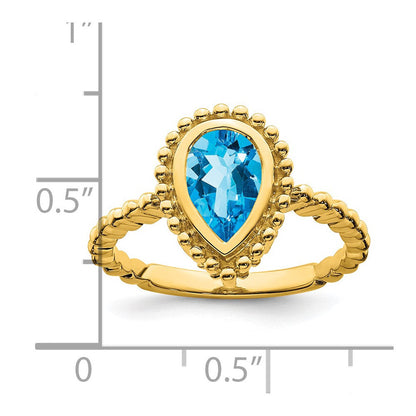 14K Gelbgold Ring mit birnenförmigem blauem Topas