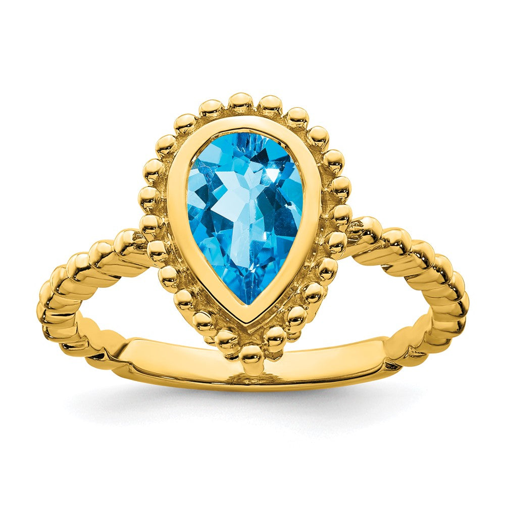14K Gelbgold Ring mit birnenförmigem blauem Topas