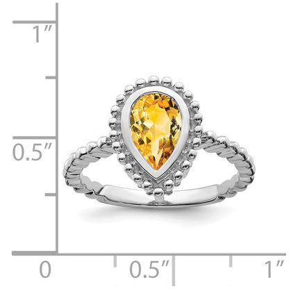 14K Weißgold Ring mit Citrin im Birnenschliff