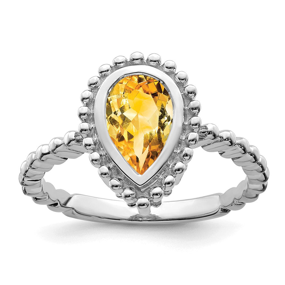 14K Weißgold Ring mit Citrin im Birnenschliff