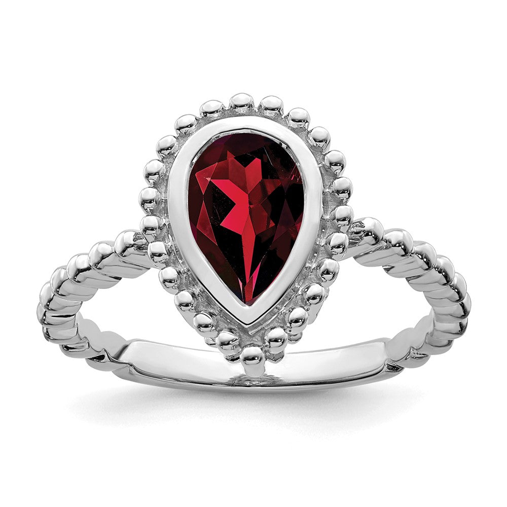 14K Weißgold Ring mit birnenförmigem Granat