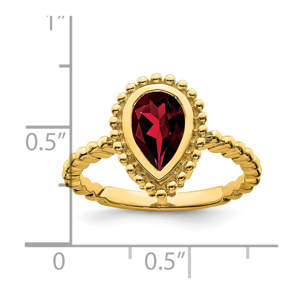 Massiv 14K Gelbgold Tropfen Synthetisch Granat Ring
