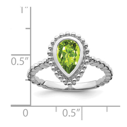 14K Weißgold Ring mit Peridot im Birnenschliff