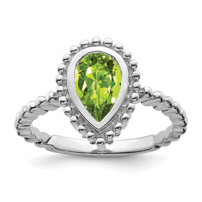 14K Weißgold Ring mit Peridot im Birnenschliff
