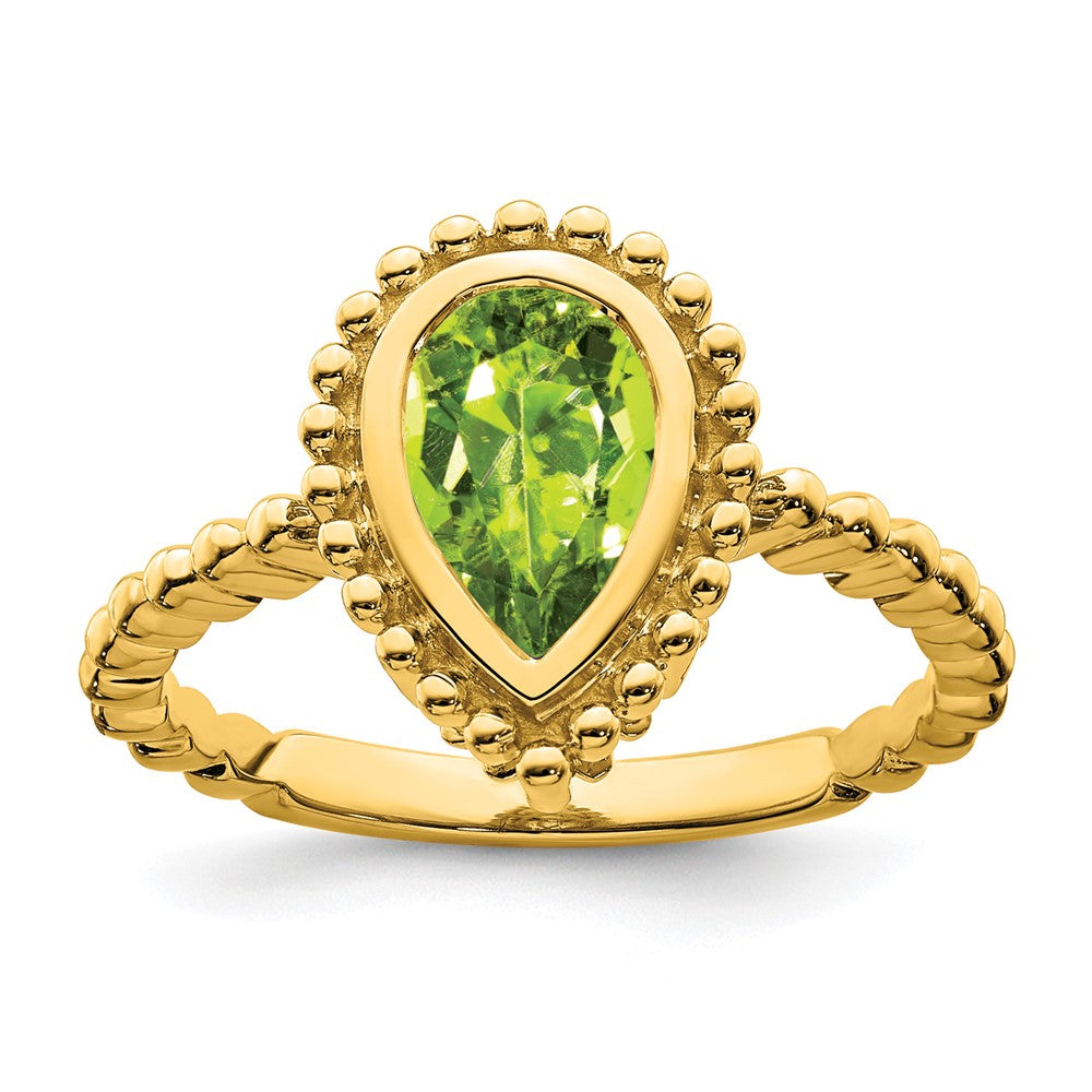 Massiv 14K Gelbgold Tropfen Synthetisch Peridot Ring