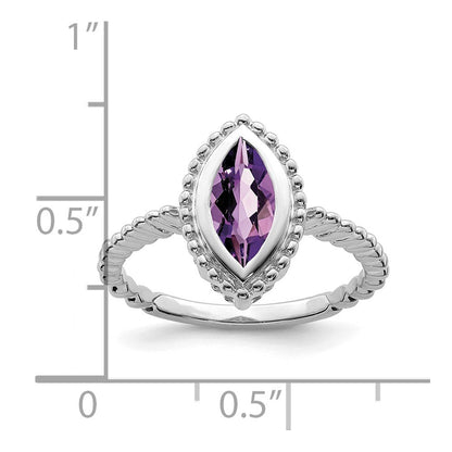 Massiv 14K Weißgold Marquise Synthetisch Amethyst Ring