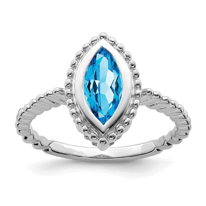 14K Weißgold Ring mit Marquise-Blautopas