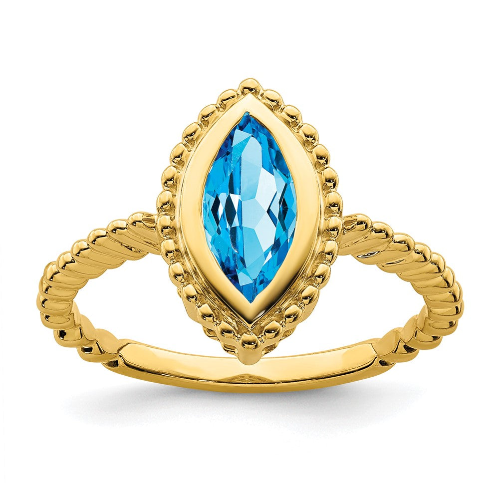 14K Gelbgold Ring mit Blautopas im Marquise-Schliff