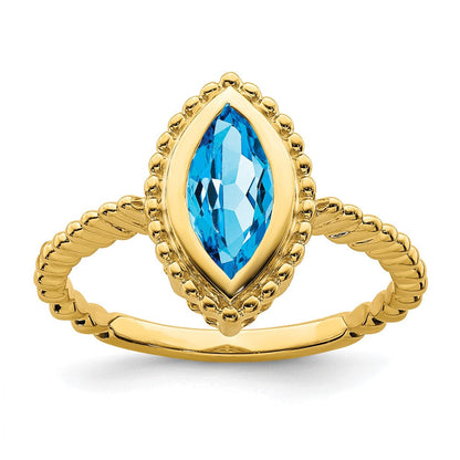 14K Gelbgold Ring mit Blautopas im Marquise-Schliff