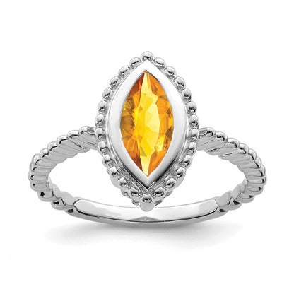 14K Weißgold Ring mit Citrin im Marquiseschliff