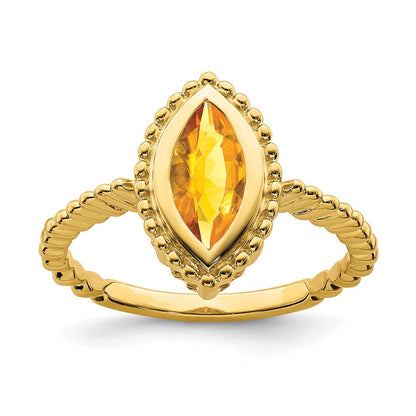 14K Gelbgold Ring mit Citrin im Marquise-Schliff