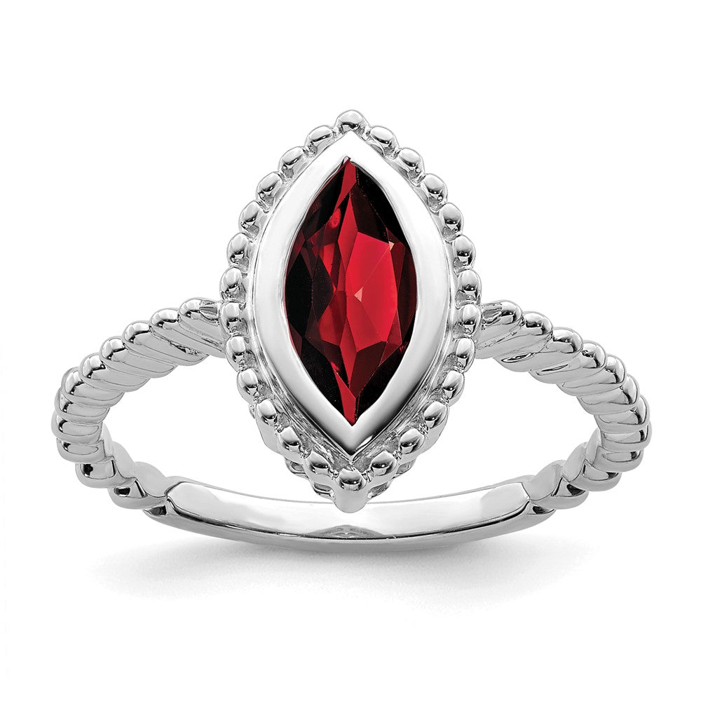 14K Weißgold Ring mit Granat im Marquise-Schliff
