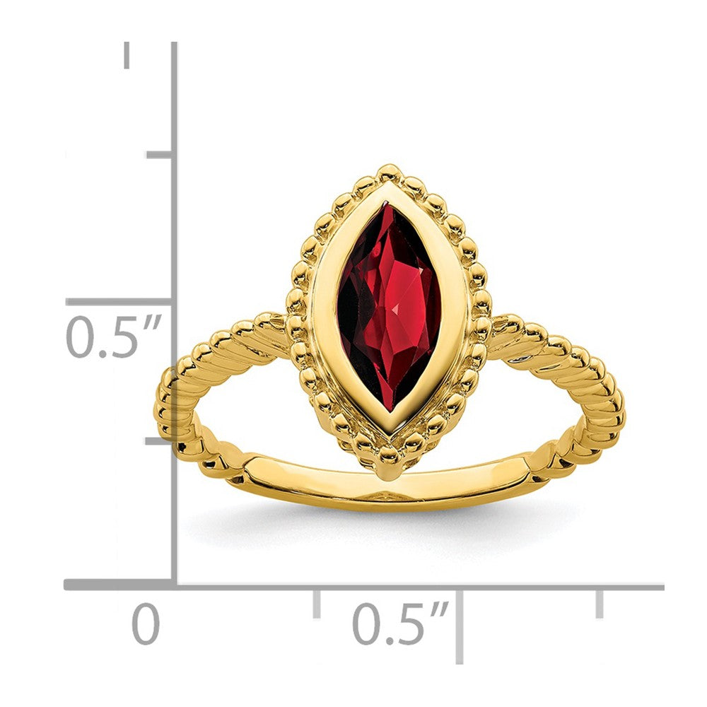Massiv 14K Gelbgold Marquise Synthetisch Granat Ring